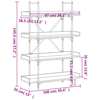 Boekenkast 4-Laags 100X33X145,5 Cm Bewerkt Hout Bruineikenkleur