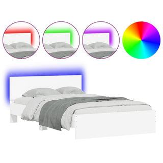 Bedframe Met Hoofdeinde En Led Wit 135X190 Cm