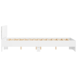 Bedframe Met Hoofdeinde En Led Wit 135X190 Cm