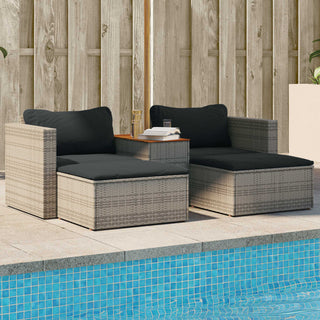 5-Delige Loungeset Met Kussens Poly Rattan Acacia