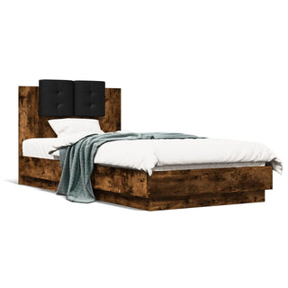 Bedframe Met Hoofdeinde Bewerkt Hout Gerookt Eiken 90X190 Cm