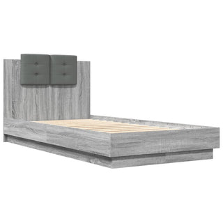 Bedframe Met Hoofdbord Bewerkt Hout Grijs Sonoma 75X190 Cm