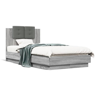 Bedframe Met Hoofdbord Bewerkt Hout Grijs Sonoma 75X190 Cm