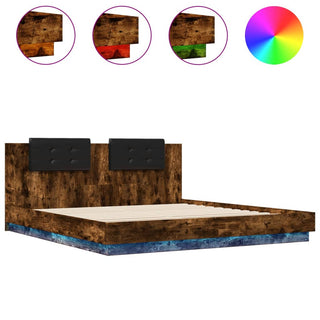 Bedframe Met Hoofdbord En Led Gerookt Eikenkleur 200X200 Cm