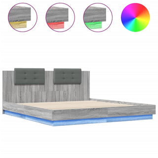 Bedframe Met Hoofdbord En Led Grijs Sonoma Eiken 200X200 Cm