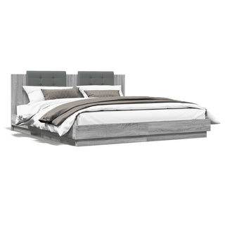 Bedframe Met Hoofdbord En Led Grijs Sonoma Eiken 200X200 Cm