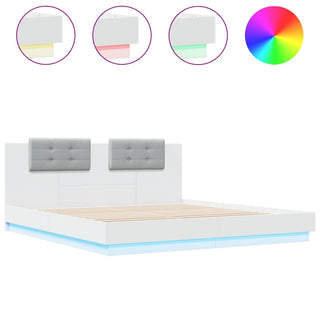 Bedframe Met Hoofdbord En Led-Verlichting Wit 180X200 Cm