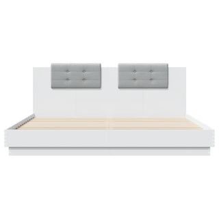 Bedframe Met Hoofdbord En Led-Verlichting Wit 160X200 Cm