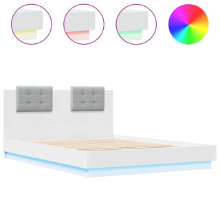 Bedframe Met Hoofdeinde En Led-Verlichting Wit 150X200 Cm