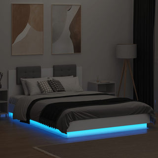 Bedframe Met Hoofdeinde En Led-Verlichting Wit 150X200 Cm