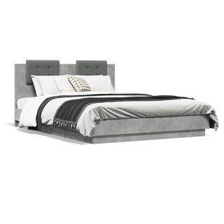 Bedframe Met Hoofdbord En Led-Verlichting Betongrijs 150X200 Cm