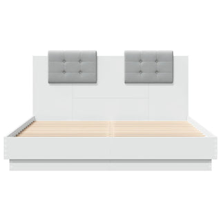 Bedframe Met Hoofdbord En Led-Verlichting Wit 140X200 Cm