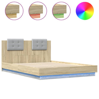 Bedframe Met Hoofdbord En Led Sonoma Eikenkleurig 140X200 Cm