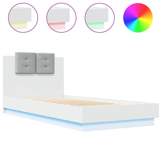 Bedframe Met Hoofdbord En Led-Verlichting Wit 100X200 Cm