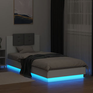 Bedframe Met Hoofdbord En Led-Verlichting Wit 100X200 Cm