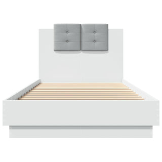 Bedframe Met Hoofdbord En Led-Verlichting Wit 100X200 Cm