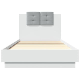 Bedframe Met Hoofdbord En Led-Verlichting Wit 90X200 Cm