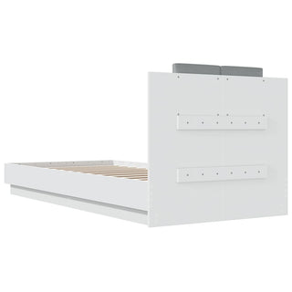 Bedframe Met Hoofdbord En Led-Verlichting Wit 90X200 Cm