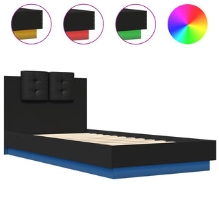 Bedframe Met Hoofdbord En Led-Verlichting Zwart 90X200 Cm