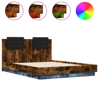 Bedframe Met Hoofdbord En Led Gerookt Eikenkleurig 135X190 Cm