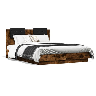 Bedframe Met Hoofdbord En Led Gerookt Eikenkleurig 135X190 Cm