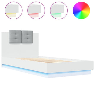 Bedframe Met Hoofdbord En Led-Verlichting Wit 90X190 Cm