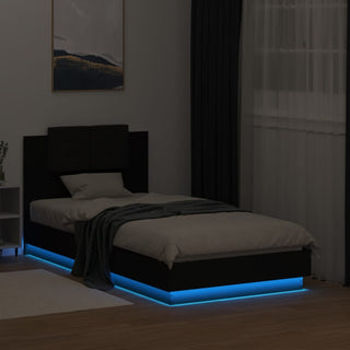 Bedframe Met Hoofdbord En Led-Verlichting Zwart 90X190 Cm