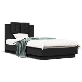 Bedframe Met Hoofdbord En Led-Verlichting Zwart 90X190 Cm