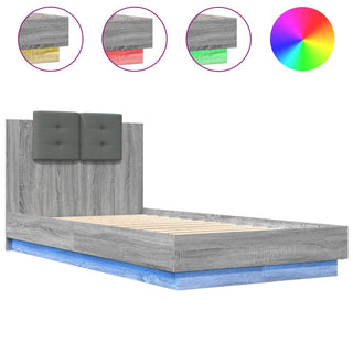 Bedframe Met Hoofdbord En Led Grijs Sonoma Eikenkleur 75X190 Cm