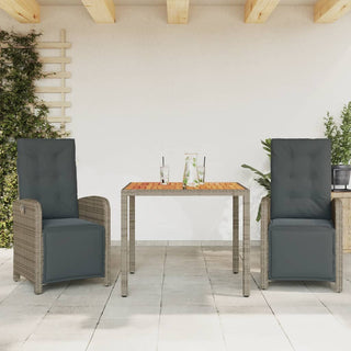 3-Delige Bistroset Met Kussens Poly Rattan Grijs