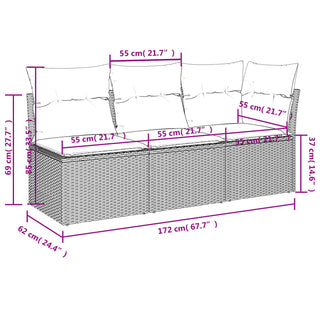 Tuinbank 3-Zits Met Kussens Poly Rattan Zwart