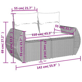 Tuinbank 2-Zits Met Kussens Poly Rattan Zwart