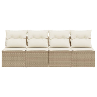 Tuinbank 4-Zits Met Kussens Poly Rattan Beige