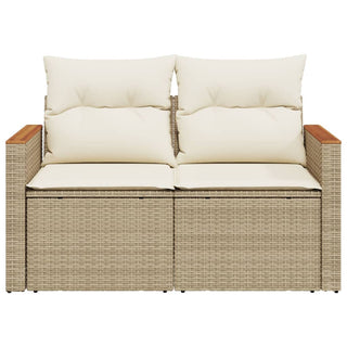 Tuinbank 2-Zits Met Kussens Poly Rattan Beige