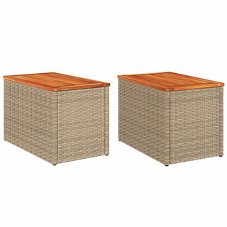 Tuinbijzettafels 2 St 55X34X37 Cm Poly Rattan En Hout Beige