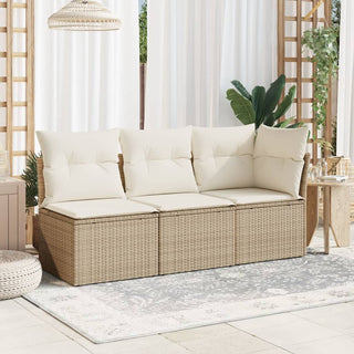 Tuinbank 3-Zits Met Kussens Poly Rattan Beige