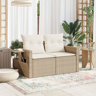 Tuinbank 2-Zits Met Kussens Poly Rattan Beige