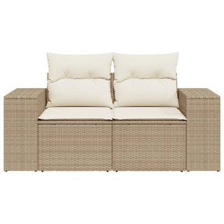 Tuinbank 2-Zits Met Kussens Poly Rattan Beige