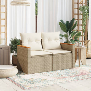 Tuinbank 2-Zits Met Kussens Poly Rattan Beige