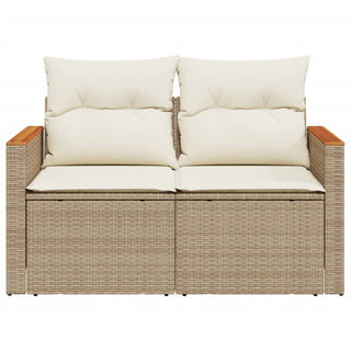 Tuinbank 2-Zits Met Kussens Poly Rattan Beige