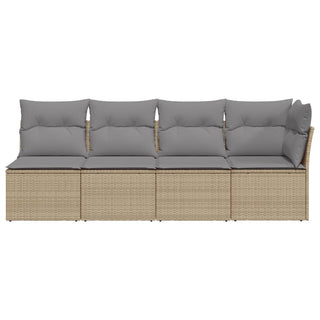 Tuinbank 4-Zits Met Kussens Poly Rattan Beige