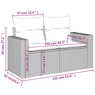 Tuinbank 2-Zits Met Kussens Poly Rattan Beige