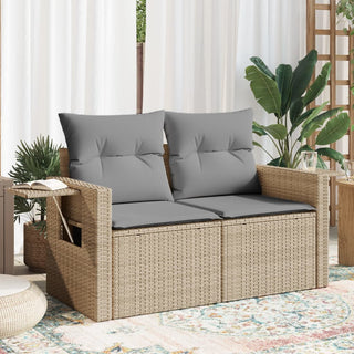 Tuinbank 2-Zits Met Kussens Poly Rattan Beige