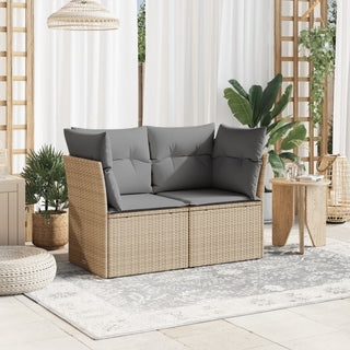 Tuinbank 2-Zits Met Kussens Poly Rattan Beige