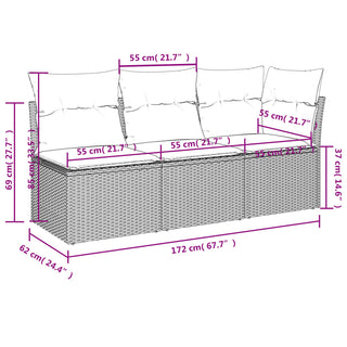 Tuinbank 3-Zits Met Kussens Poly Rattan Beige