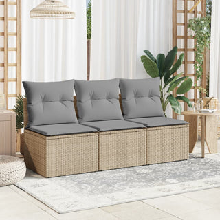 Tuinbank 3-Zits Met Kussens Poly Rattan Beige