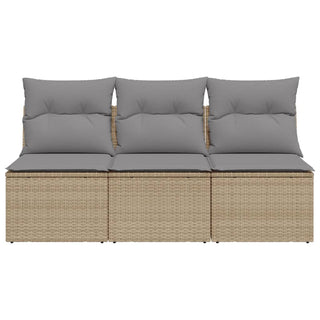 Tuinbank 3-Zits Met Kussens Poly Rattan Beige