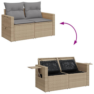 Tuinbank 2-Zits Met Kussens Poly Rattan Beige