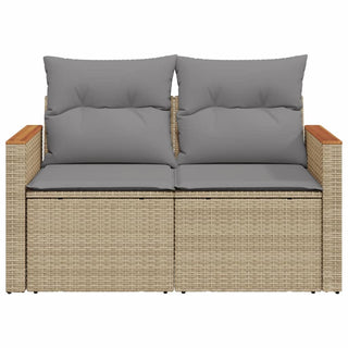 Tuinbank 2-Zits Met Kussens Poly Rattan Beige