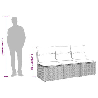 Tuinbank 3-Zits Met Kussens Poly Rattan Grijs